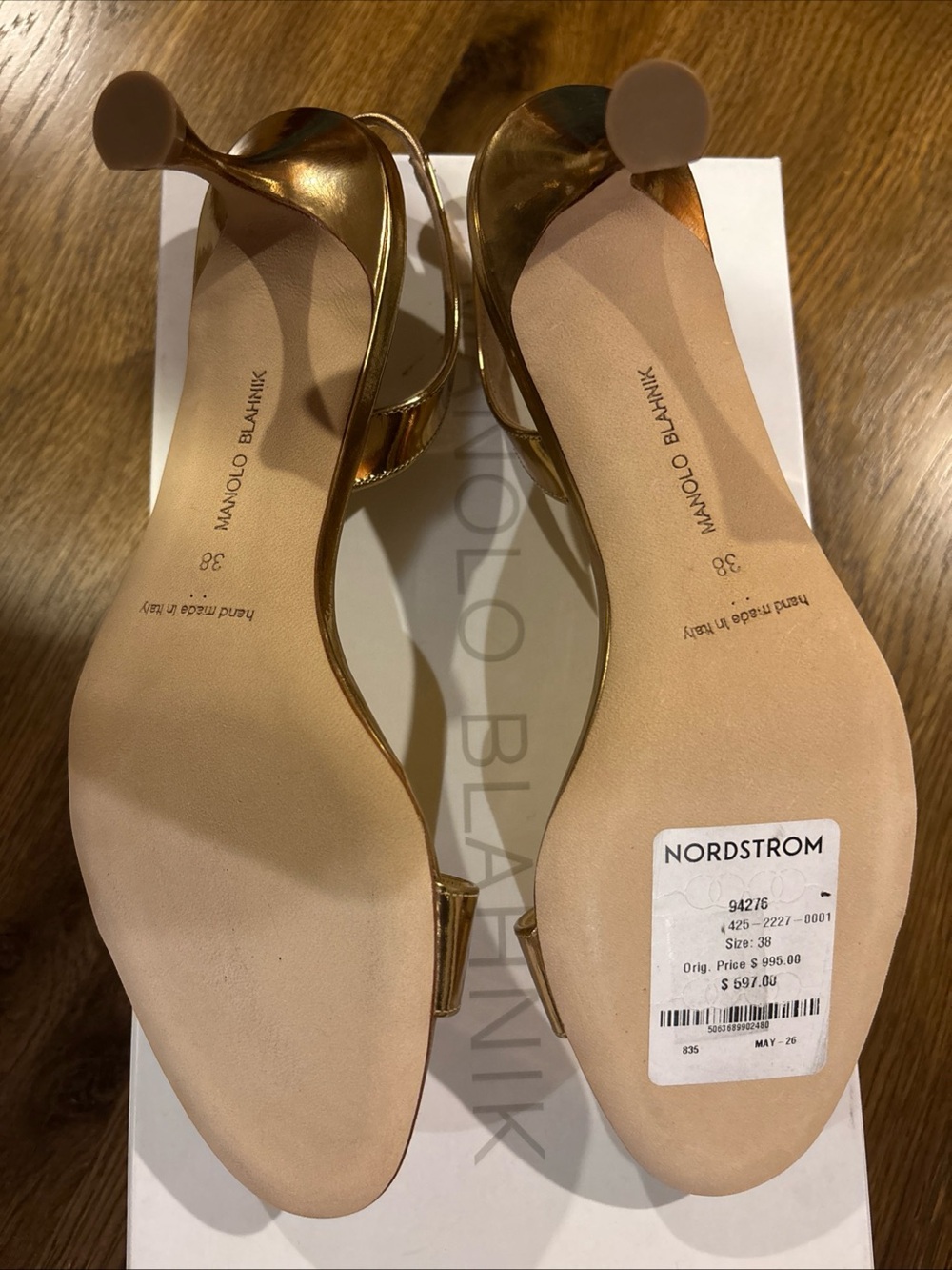 Manolo Blahnik Cupisanpla Gold Metallic Slingback Sandals 8US 38EU New $995 - Picture 11 of 12